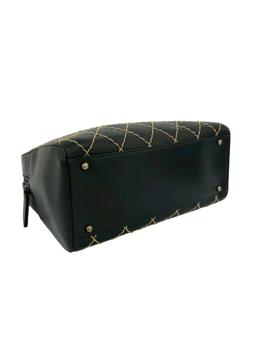 Chanel Card Seal Included Wild Stitch CC Logo Leather Boston Bag Black